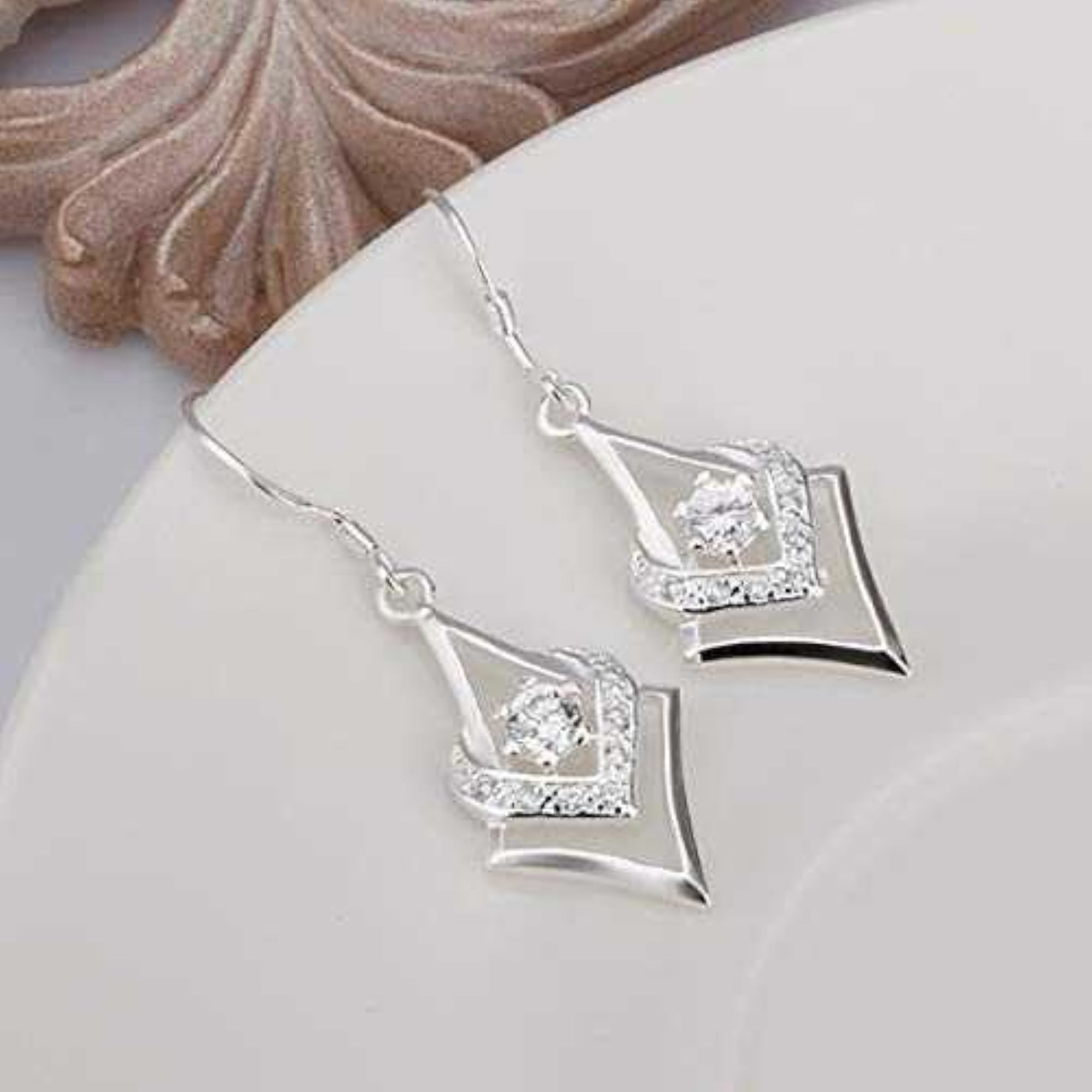 Geometric Zirconia Fish Hook Earring, Minimalist Collection